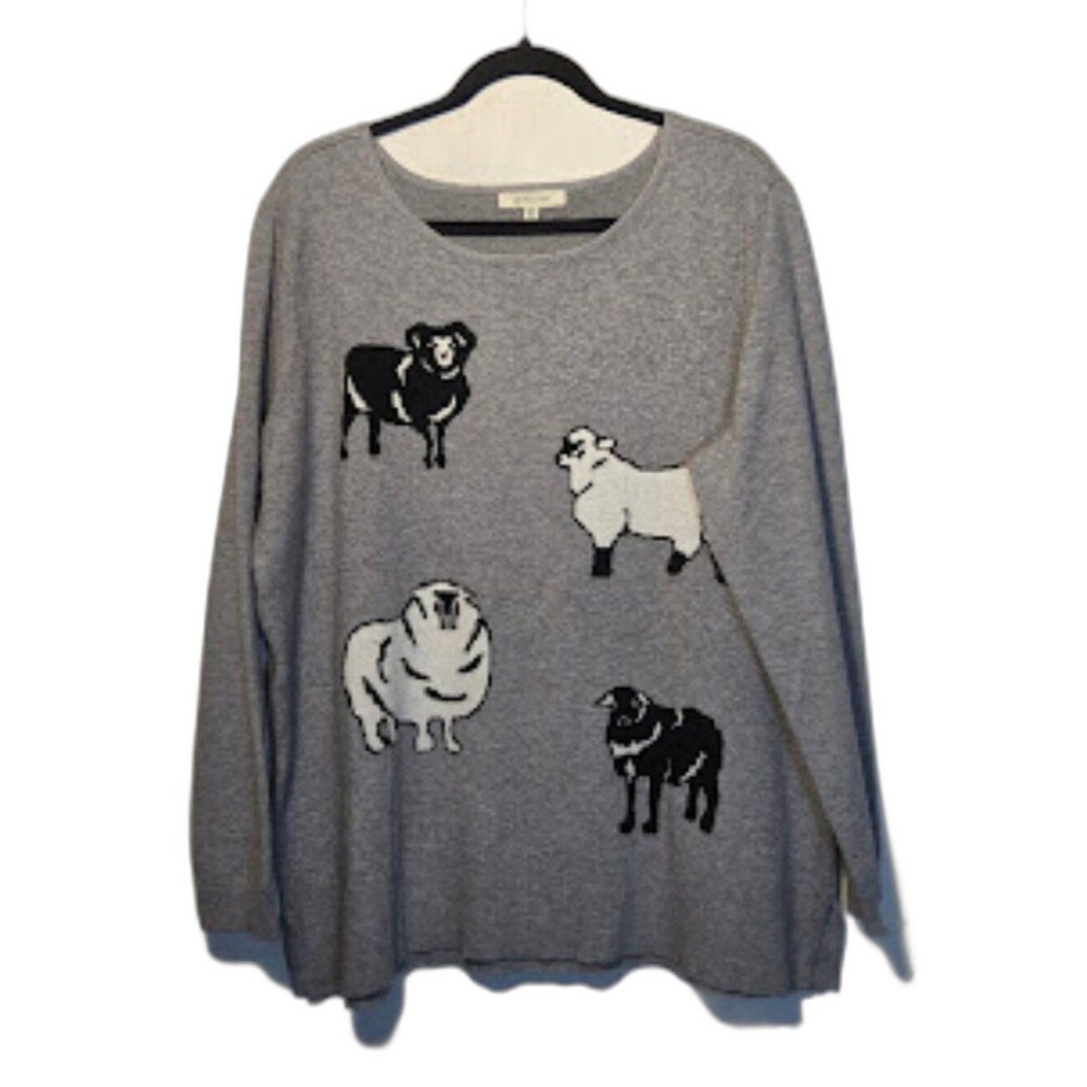 Astrologie Black & White Sheep Intarsia Soft Grey Sweater Size: XXL